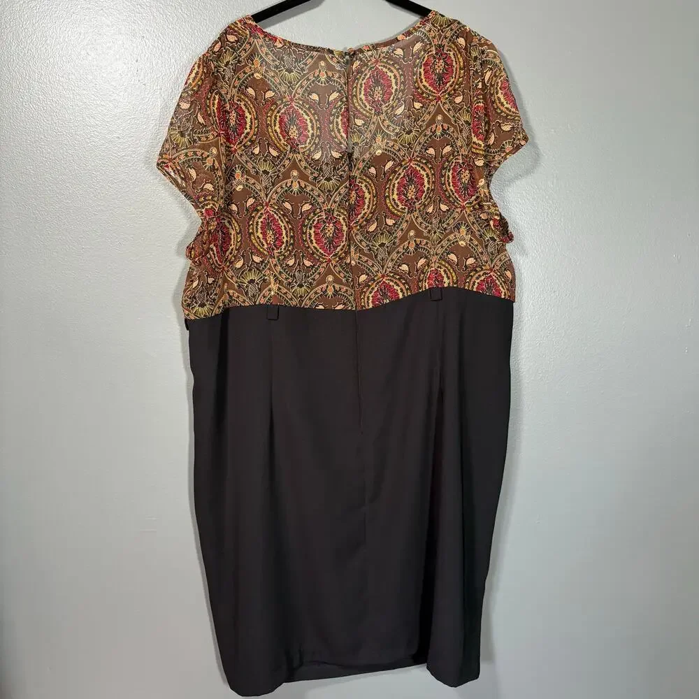Fashion Bug Vintage Y2K 90's Brown & Black Paisley Blouson Dress - Plus Size 24W